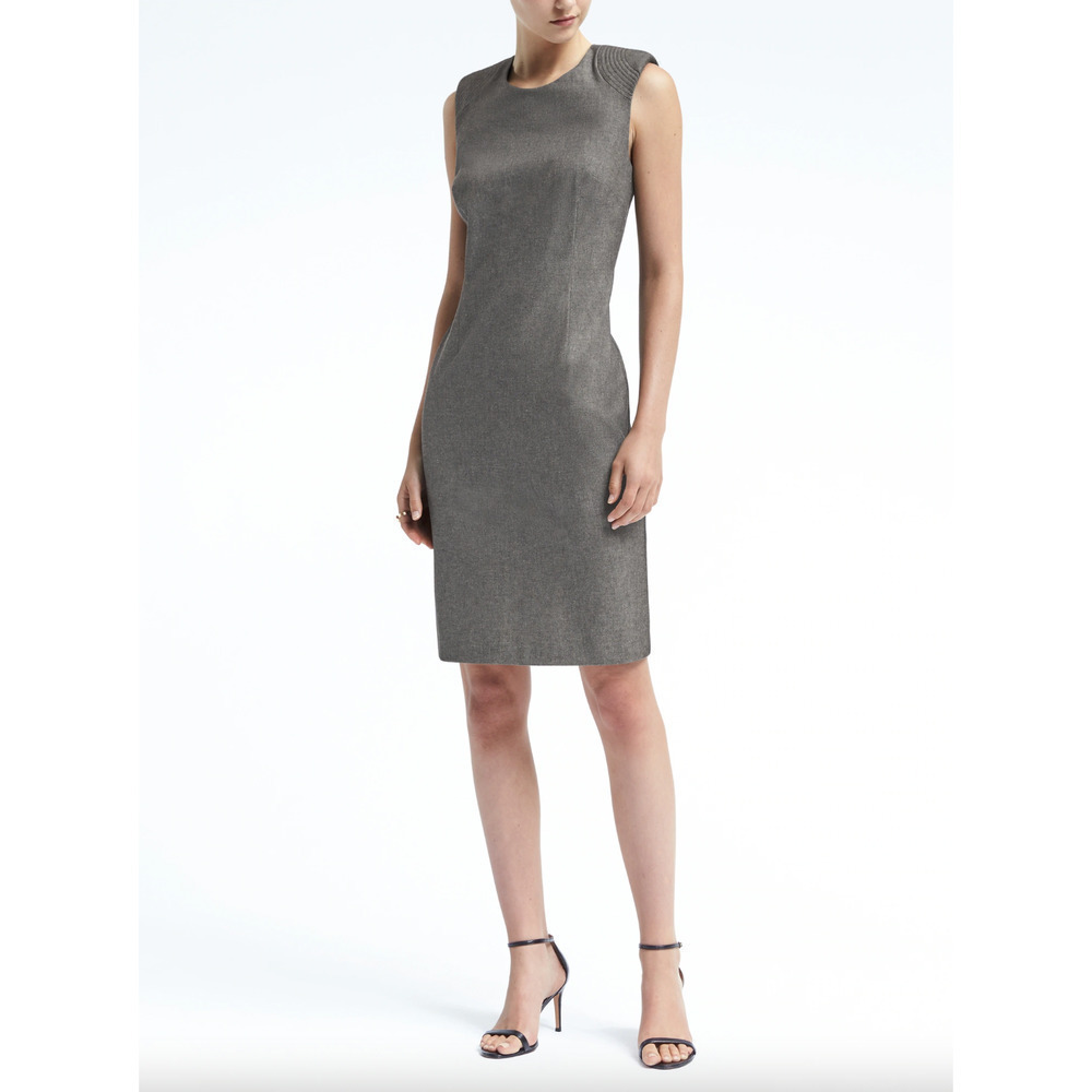 Banana Republic Heather Gray Cotton Blend Career Knee Sheath Dress, Size 4P 🔴